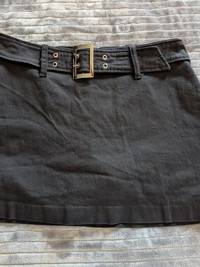 Classic Black Mini Skirt with Gold Buckle Belt